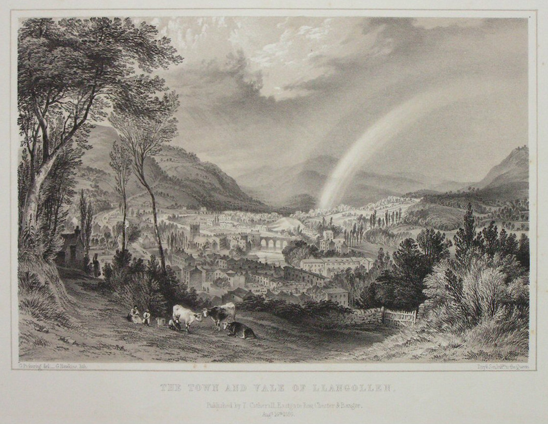 Lithograph - The Town and Vale of Llangollen - Hawkins